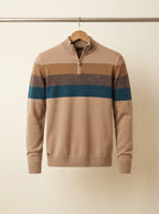 Casual Striped Cotton Quarter-Zip Sweater