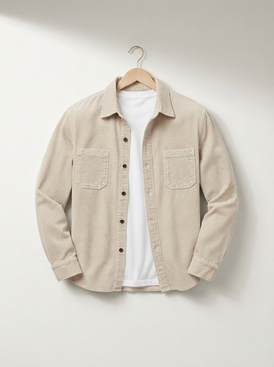 Men's Casual Corduroy Lapel Collar Overshirt