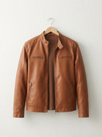 Casual Leather Stand Collar Biker Jacket