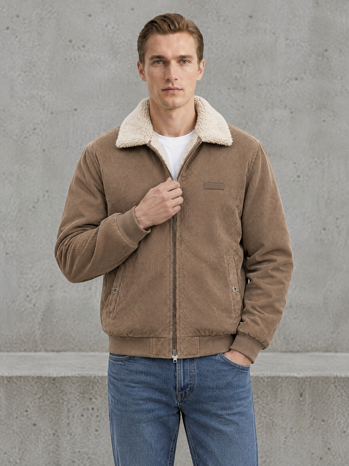 Plush-Lined Corduroy Zip Jacket