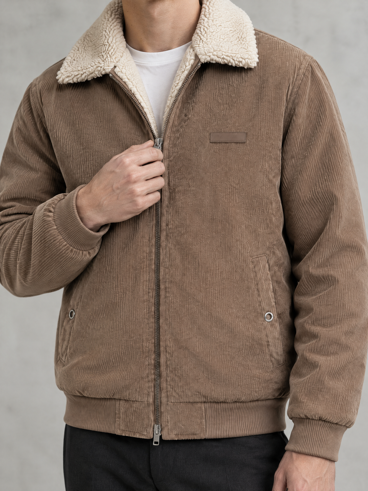 Plush-Lined Corduroy Zip Jacket