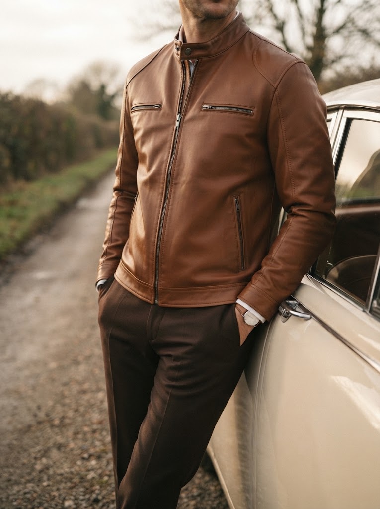 Casual Leather Stand Collar Biker Jacket
