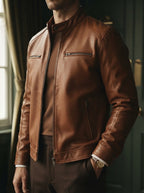 Casual Leather Stand Collar Biker Jacket