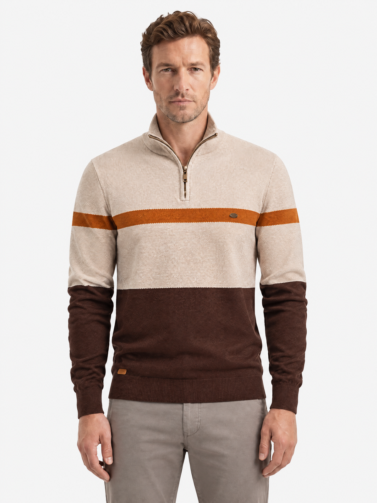 Colour Block Cotton Quarter-Zip Sweater