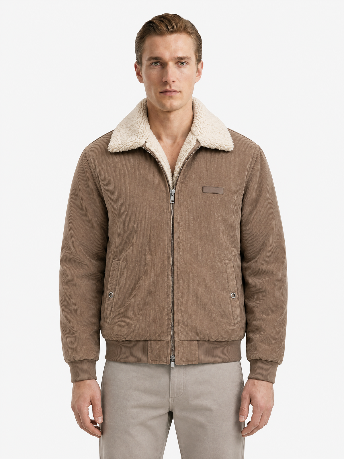 Plush-Lined Corduroy Zip Jacket