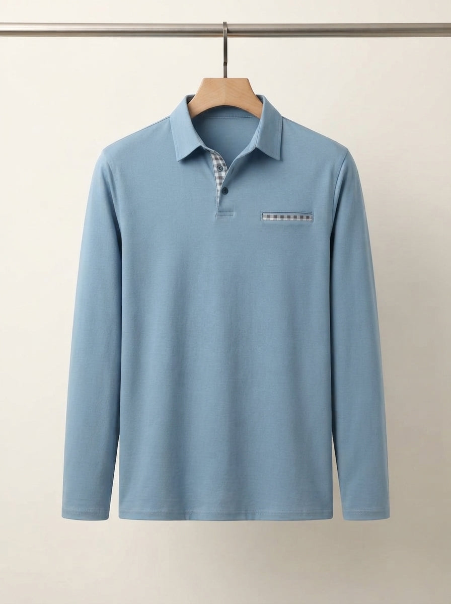 Lightweight Checkered Long Sleeve Polo Shirt