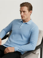 Fitted Long Sleeve Polo Waffle Shirt
