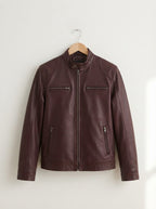 Casual Leather Stand Collar Biker Jacket