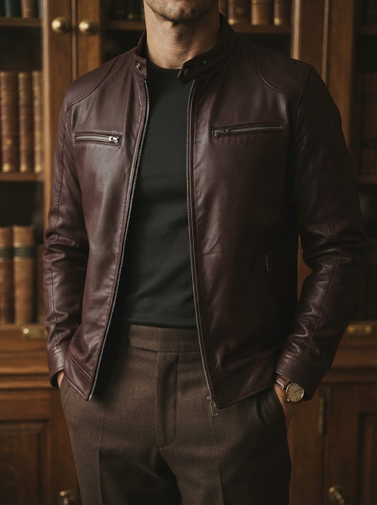 Casual Leather Stand Collar Biker Jacket