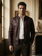 Casual Leather Stand Collar Biker Jacket