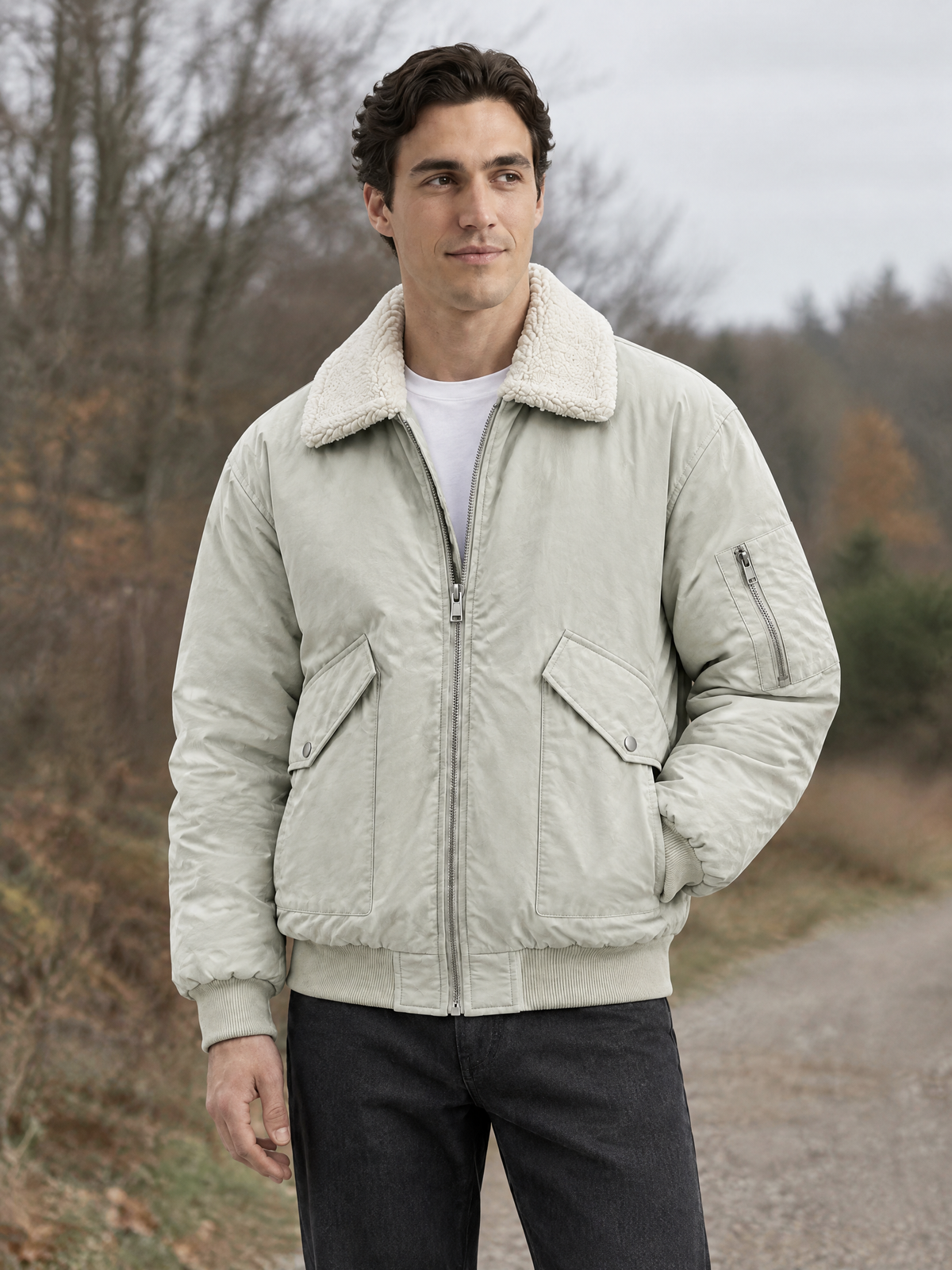 Contrast Collar Aviator Jacket