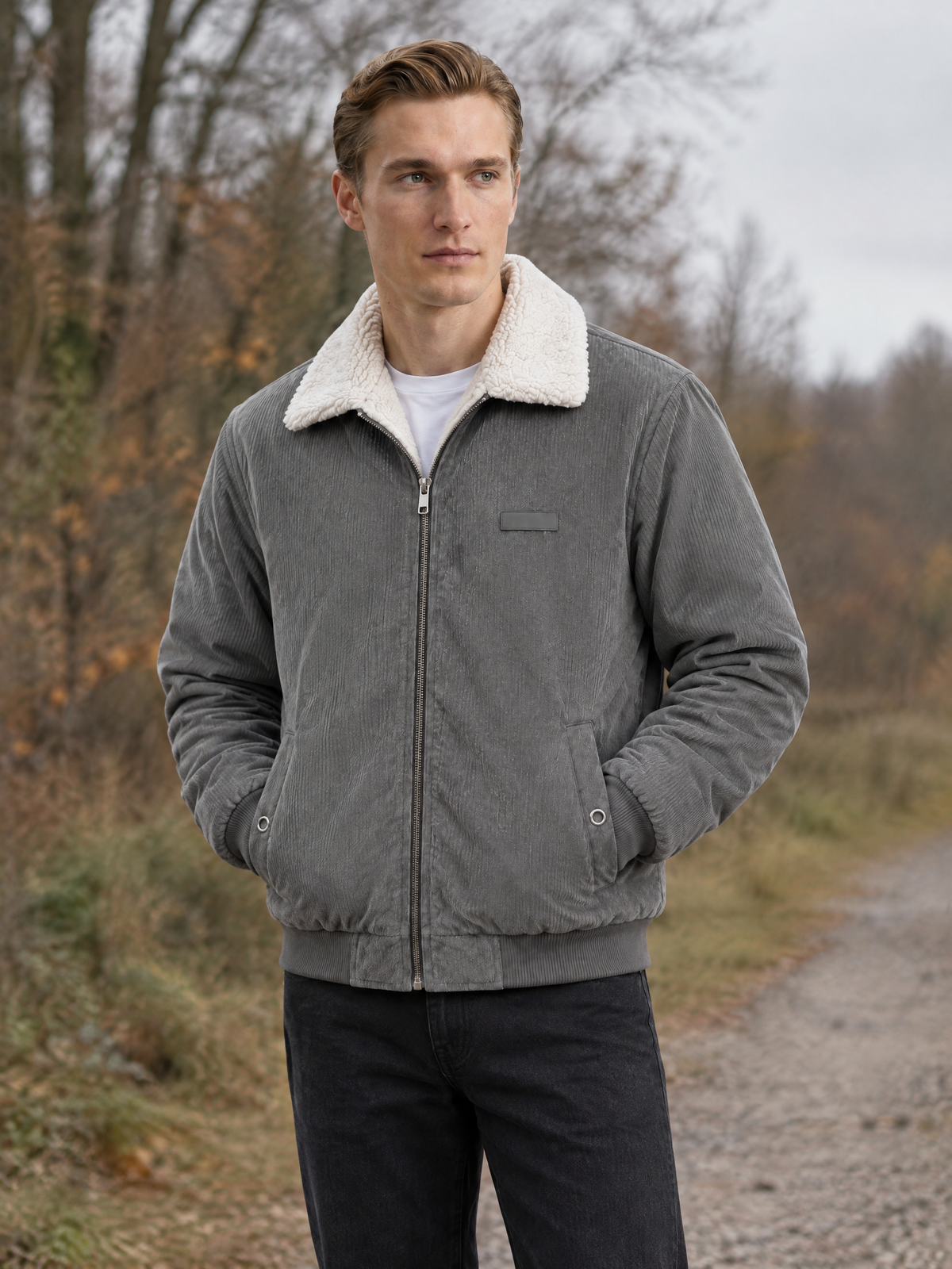 Plush-Lined Corduroy Zip Jacket