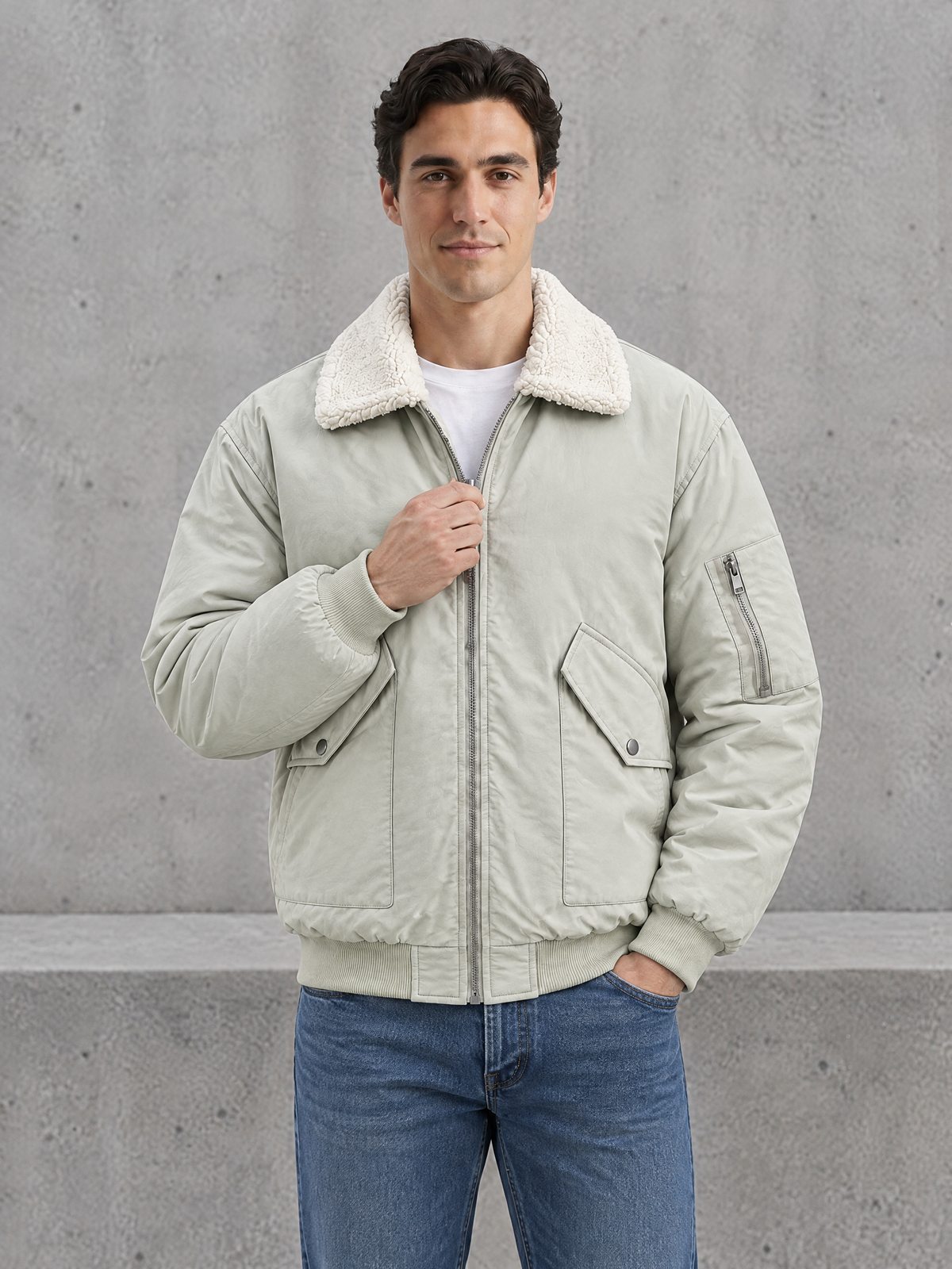 Contrast Collar Aviator Jacket