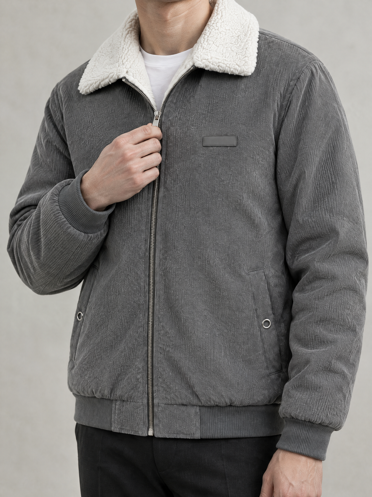 Plush-Lined Corduroy Zip Jacket