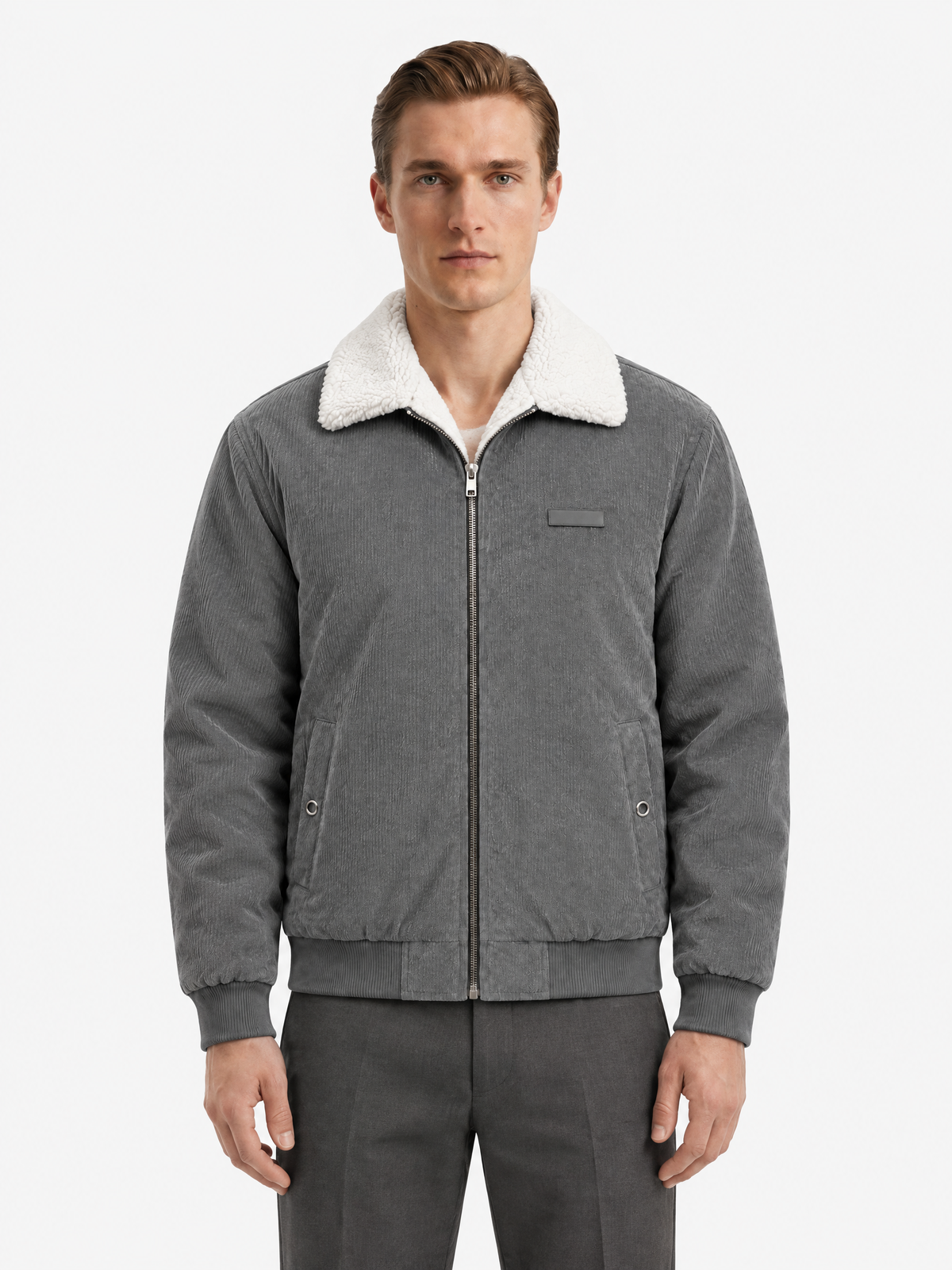 Plush-Lined Corduroy Zip Jacket