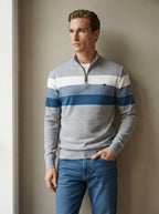 Casual Striped Cotton Quarter-Zip Sweater