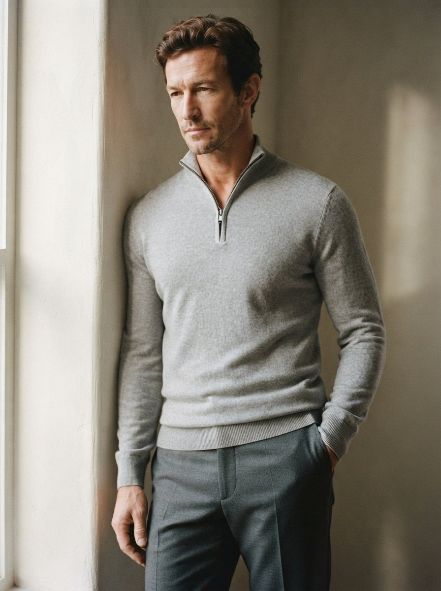 Cashmere Half-Zip Pullover Sweater