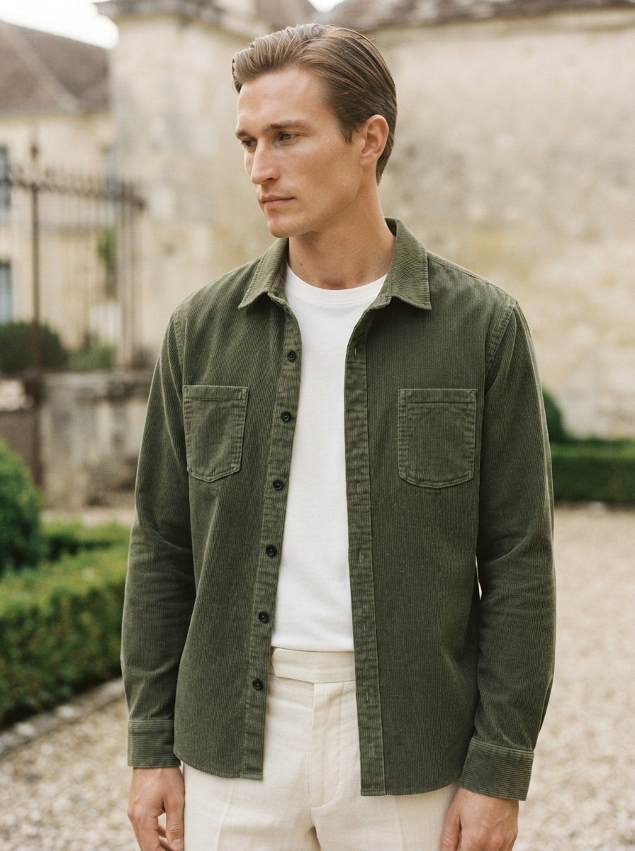 Men's Casual Corduroy Lapel Collar Overshirt