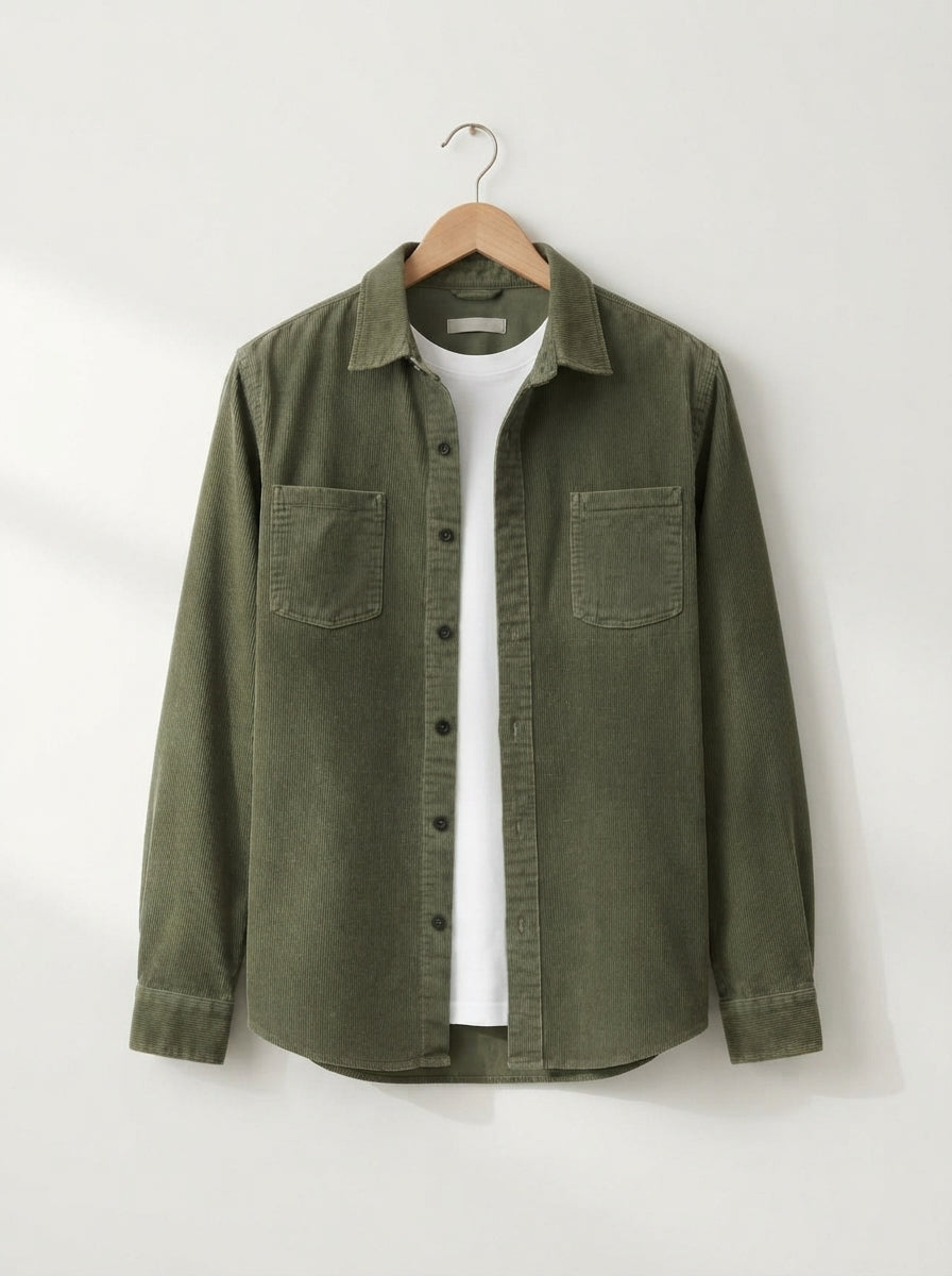 Men's Casual Corduroy Lapel Collar Overshirt