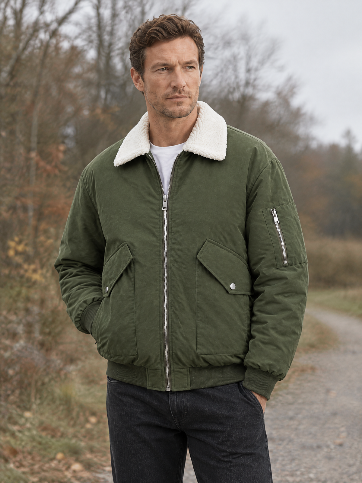 Contrast Collar Aviator Jacket