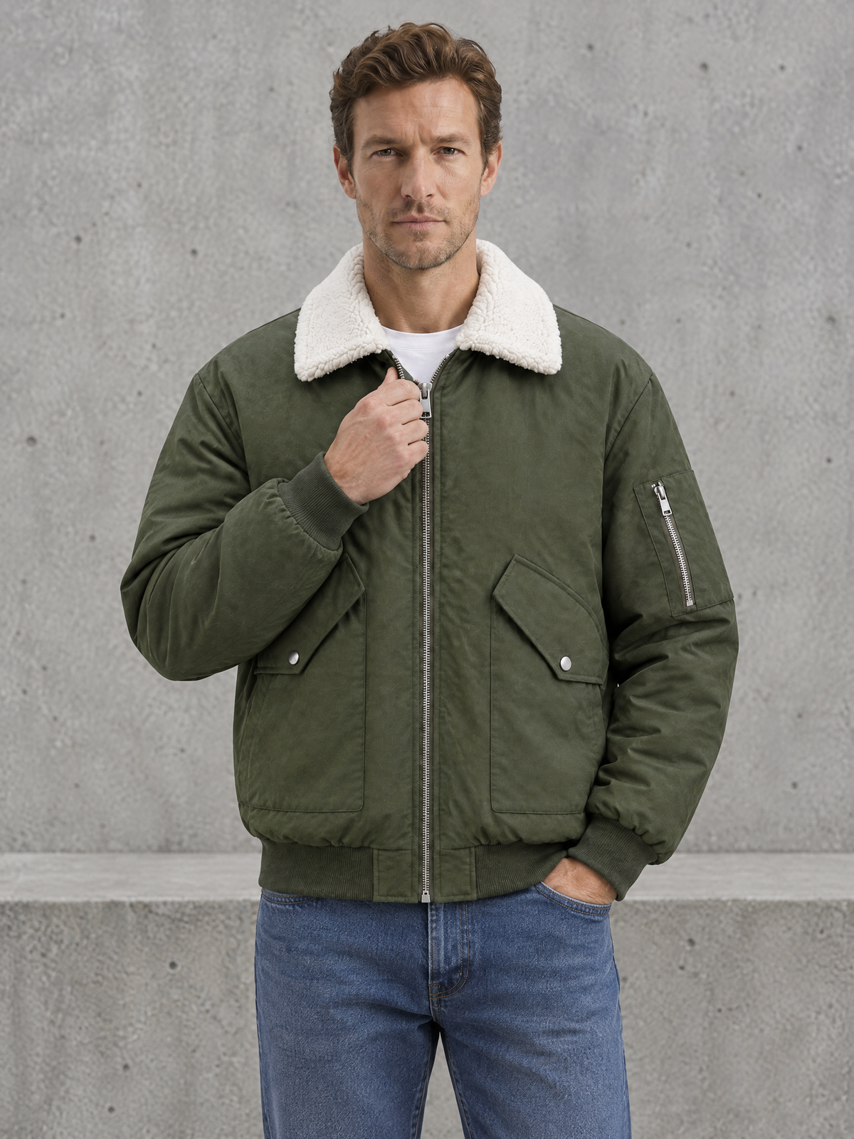 Contrast Collar Aviator Jacket
