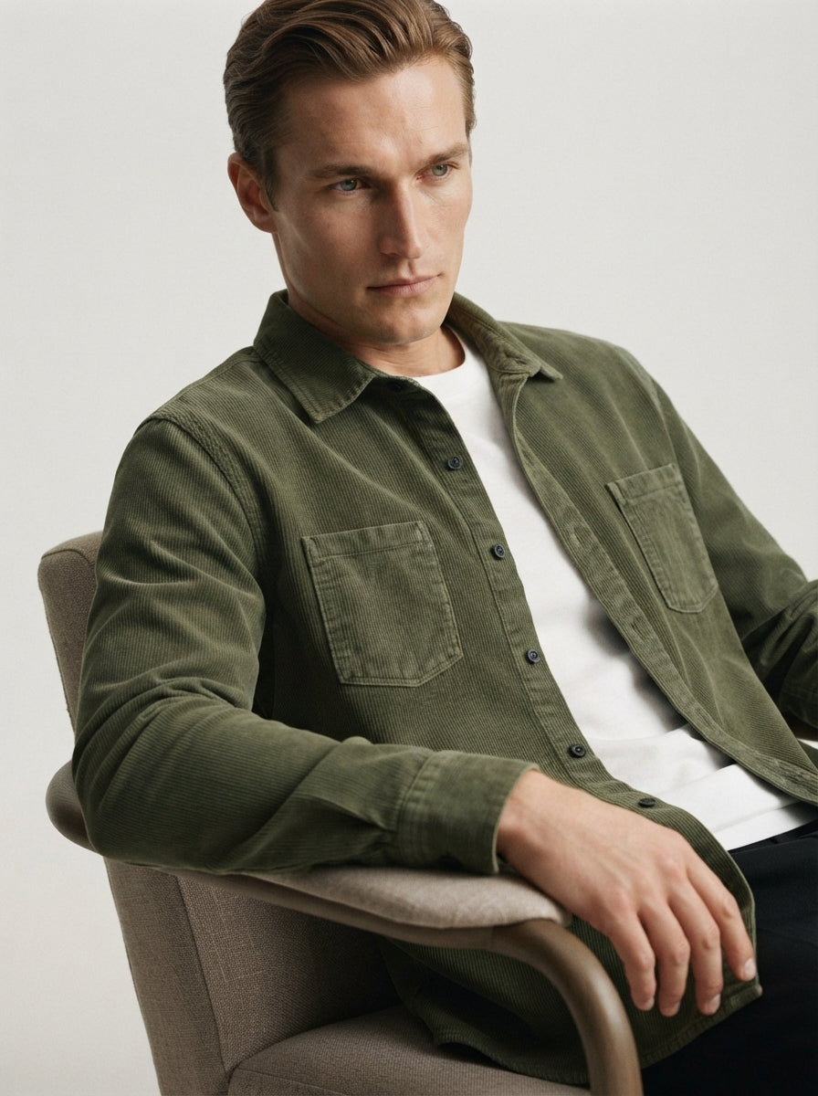 Men's Casual Corduroy Lapel Collar Overshirt