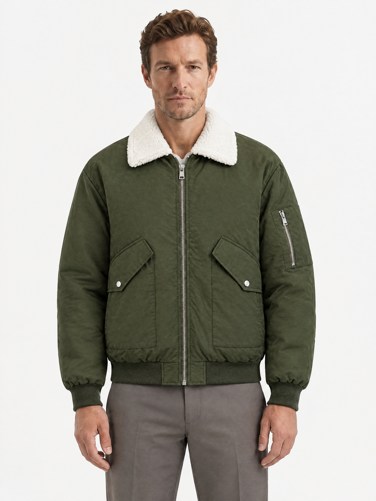 Contrast Collar Aviator Jacket