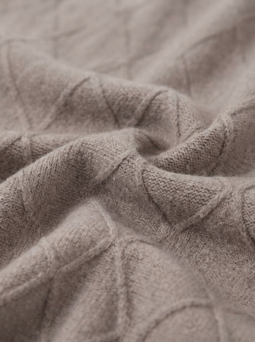 Wool-Blend Diamond Knit Zip Cardigan