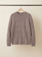 Wool-Blend Diamond Knit Crewneck Sweater