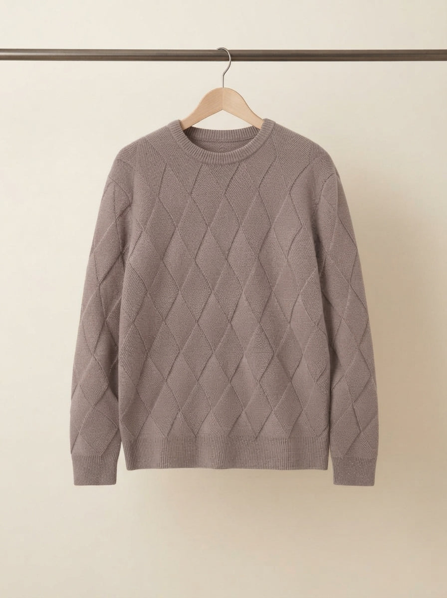 Wool-Blend Diamond Knit Crewneck Sweater