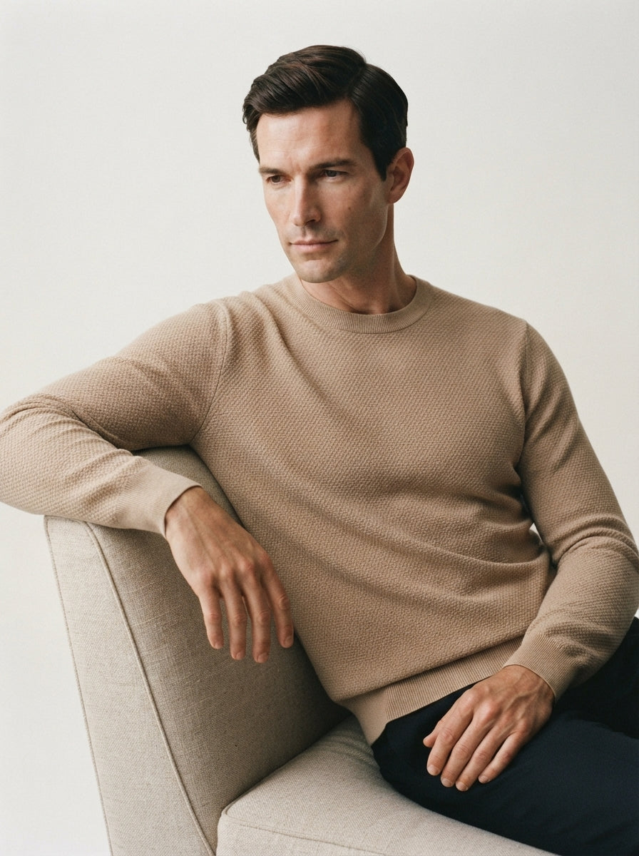 Textured Viscose Crewneck Sweater