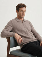 Wool-Blend Diamond Knit Zip Cardigan