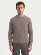 Wool-Blend Diamond Knit Crewneck Sweater