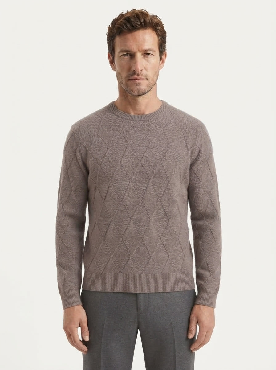 Wool-Blend Diamond Knit Crewneck Sweater