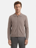 Wool-Blend Diamond Knit Zip Cardigan