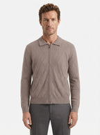 Wool-Blend Diamond Knit Zip Cardigan