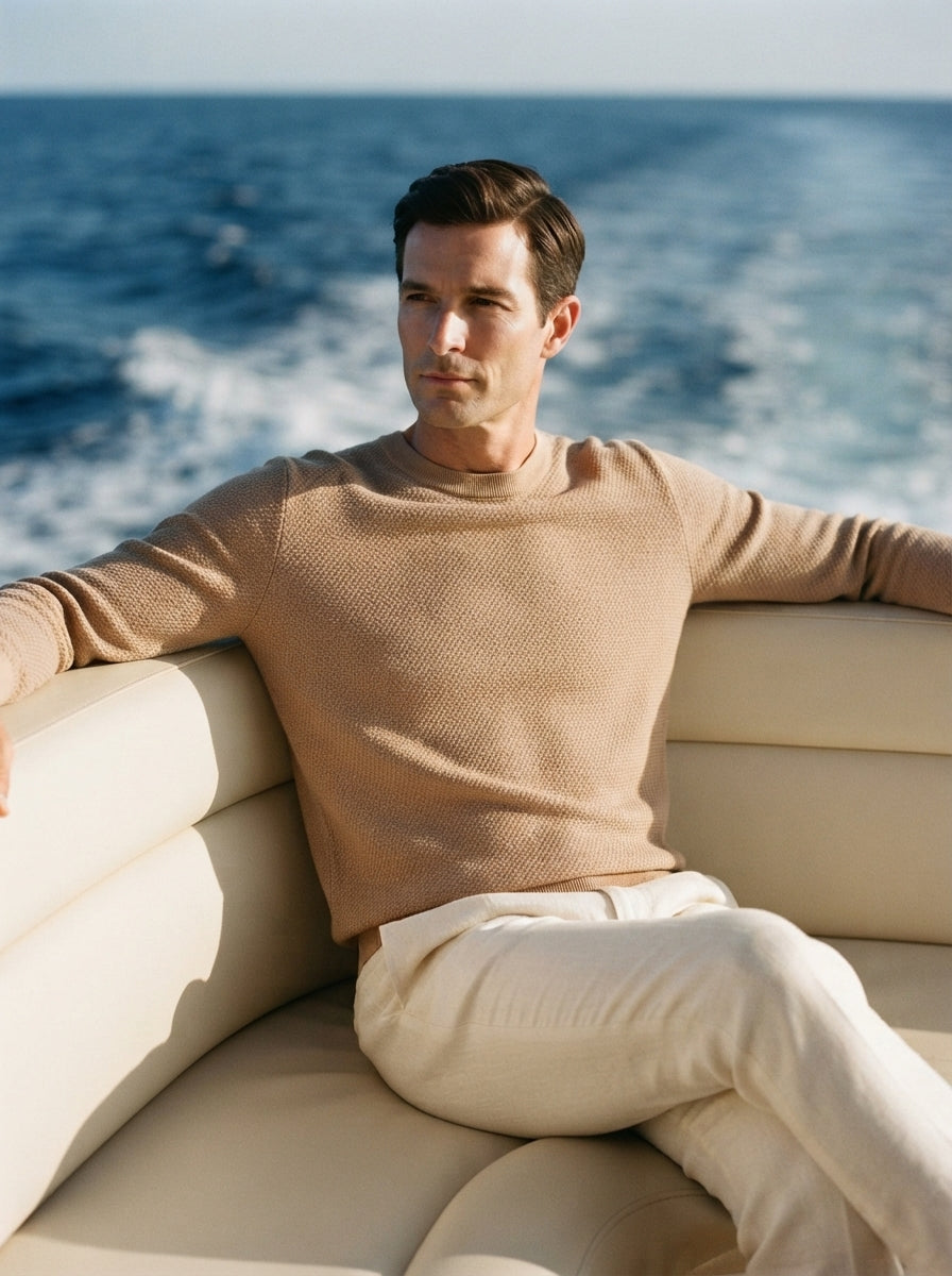 Textured Viscose Crewneck Sweater