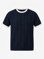 Jacquard Round Neck Knit Short Sleeve T-Shirt