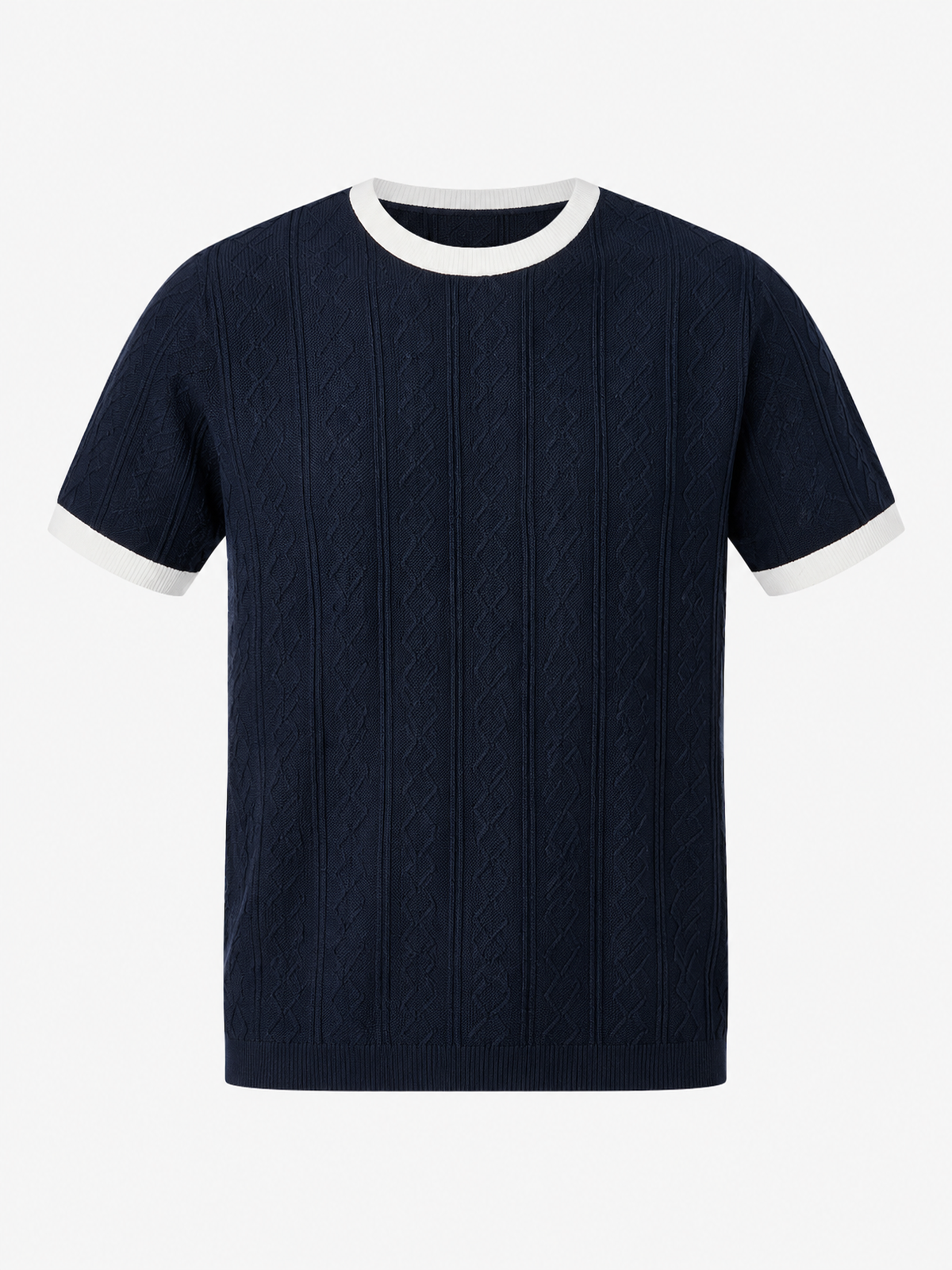 Jacquard Round Neck Knit Short Sleeve T-Shirt