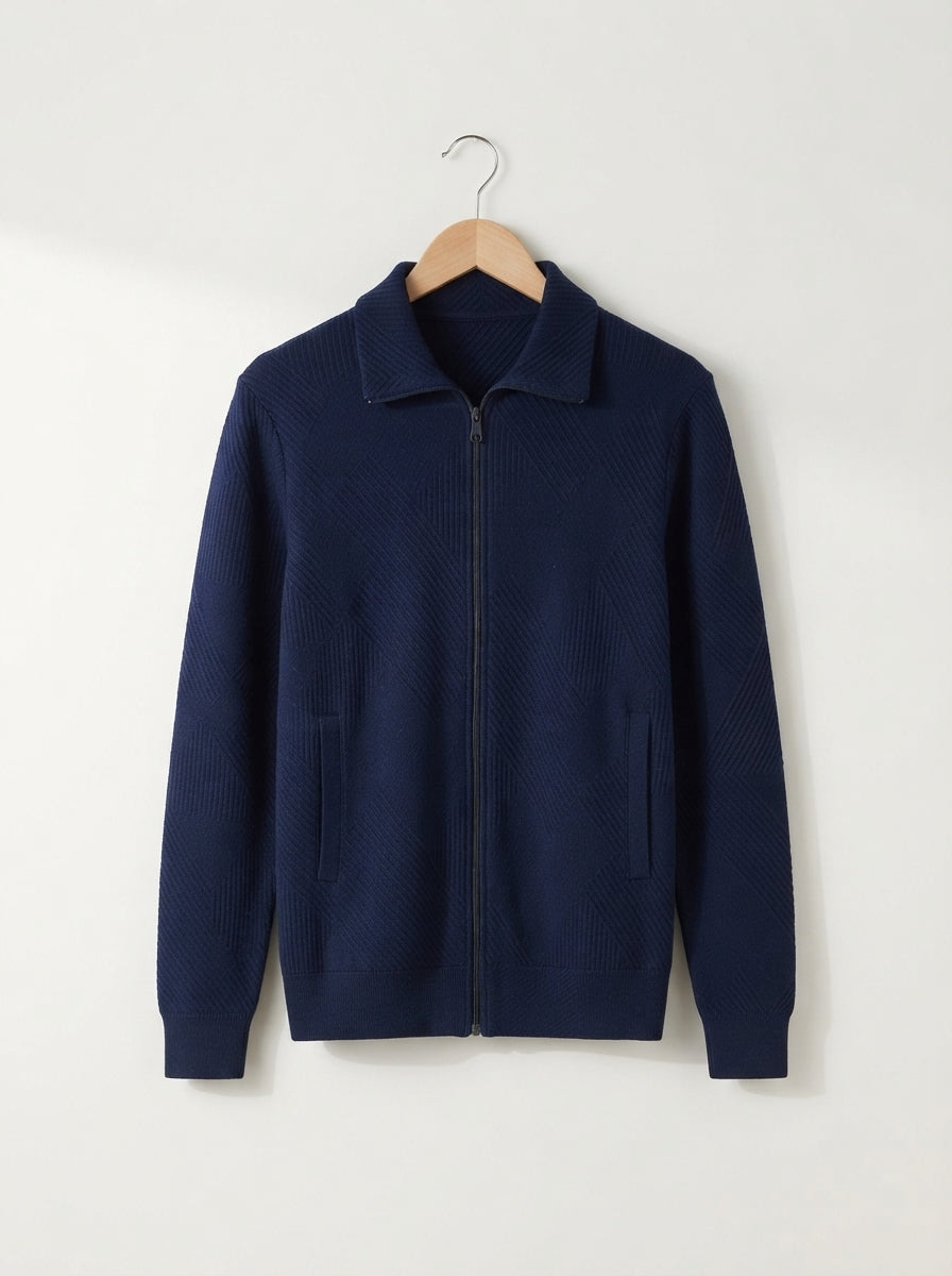 Cardigan Ribbed Texture Zipper Men