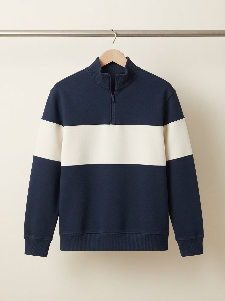 Casual Knitted Colorblock Half-Zip Sweatshirt