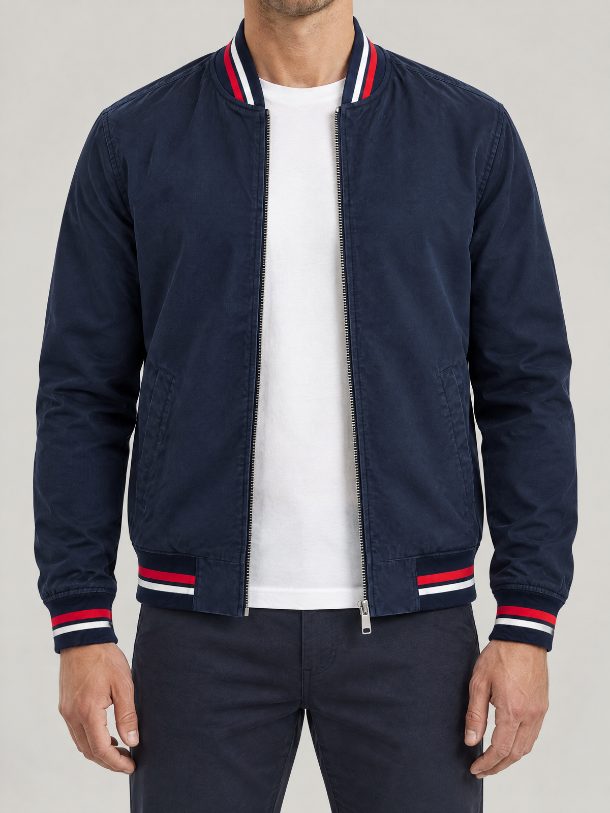 Striped Trim Varsity Jacket