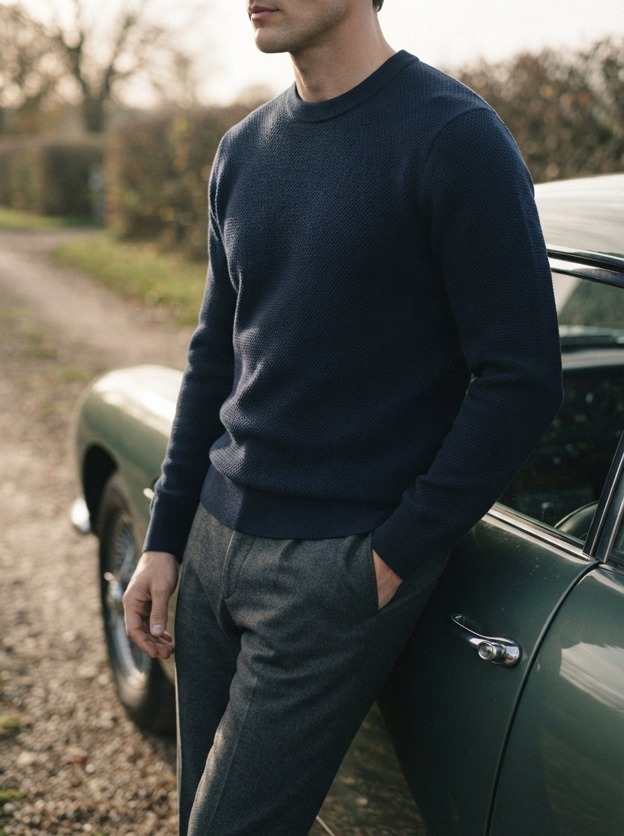 Textured Viscose Crewneck Sweater