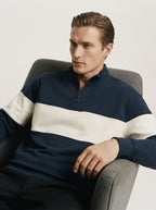 Casual Knitted Colorblock Half-Zip Sweatshirt