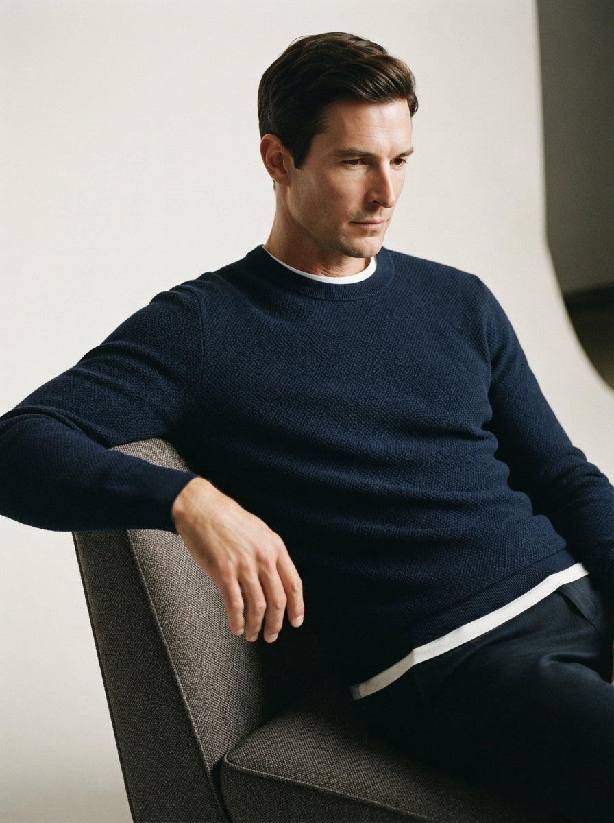 Textured Viscose Crewneck Sweater