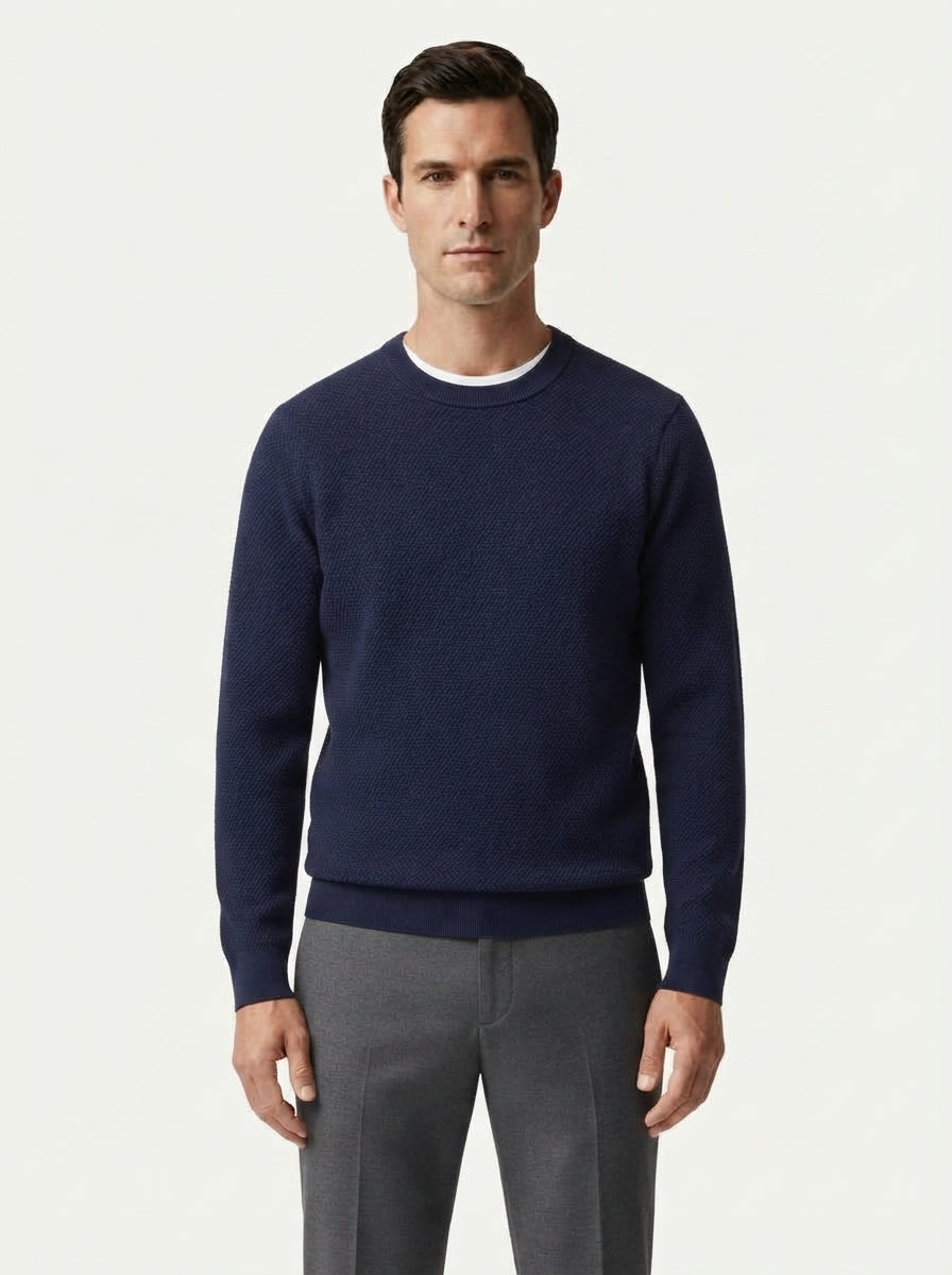 Textured Viscose Crewneck Sweater