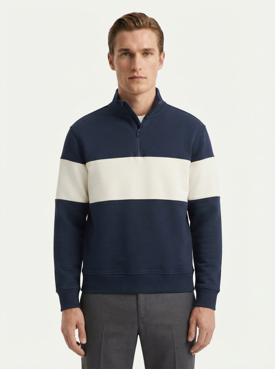 Casual Knitted Colorblock Half-Zip Sweatshirt