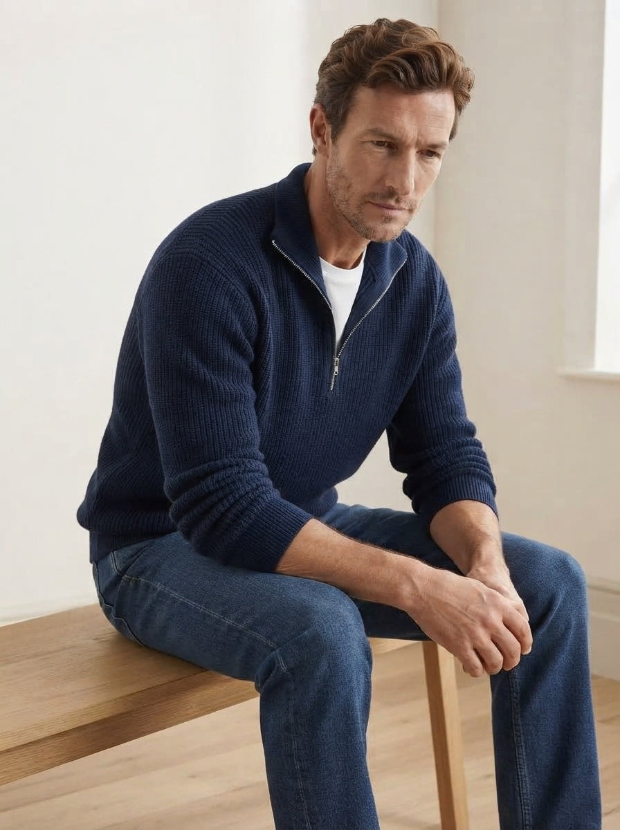 Men's Casual Knitted Zip Sweater
