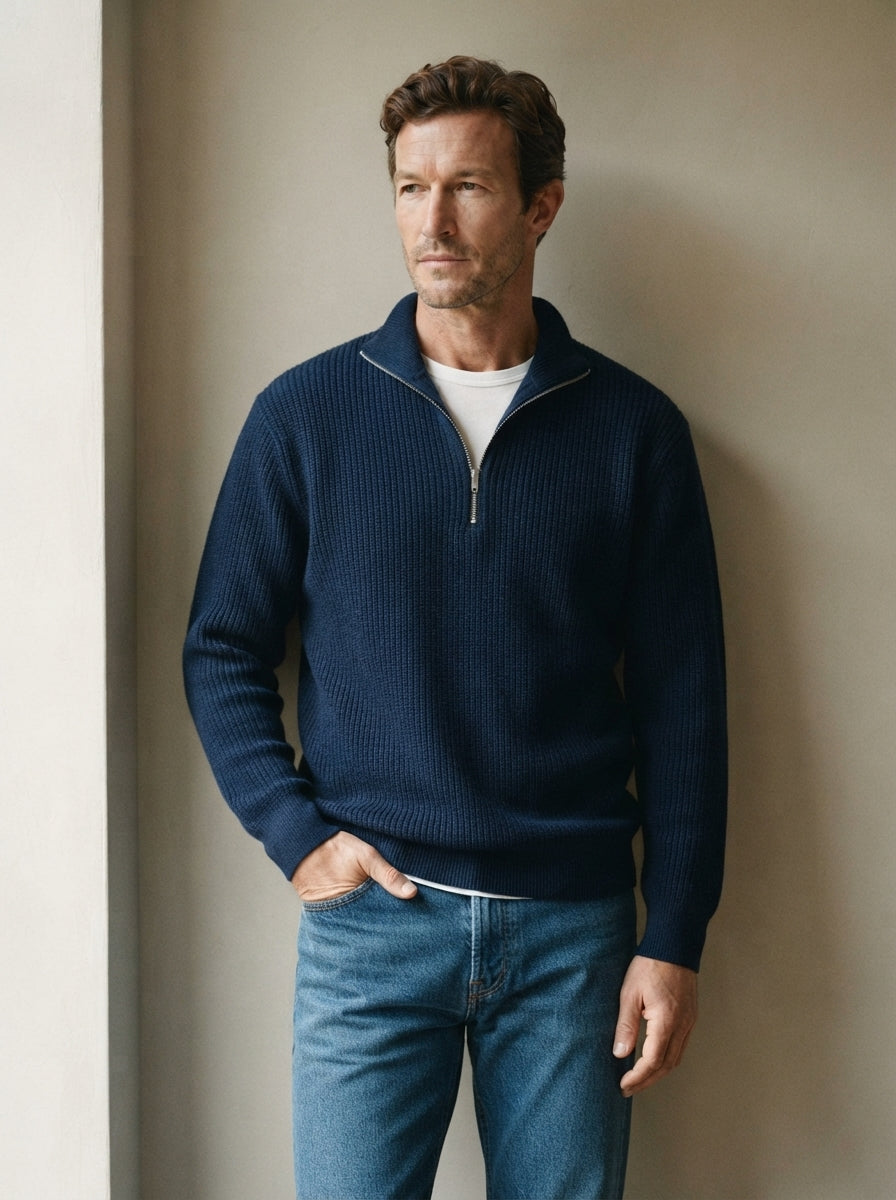Men's Casual Knitted Zip Sweater