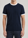 Jacquard Round Neck Knit Short Sleeve T-Shirt